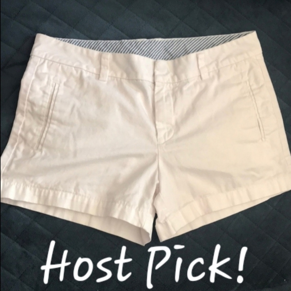 Stylus Ivory Flat Front Chino Shorts Women's 2 Slash Pockets 100% Cotton EUC